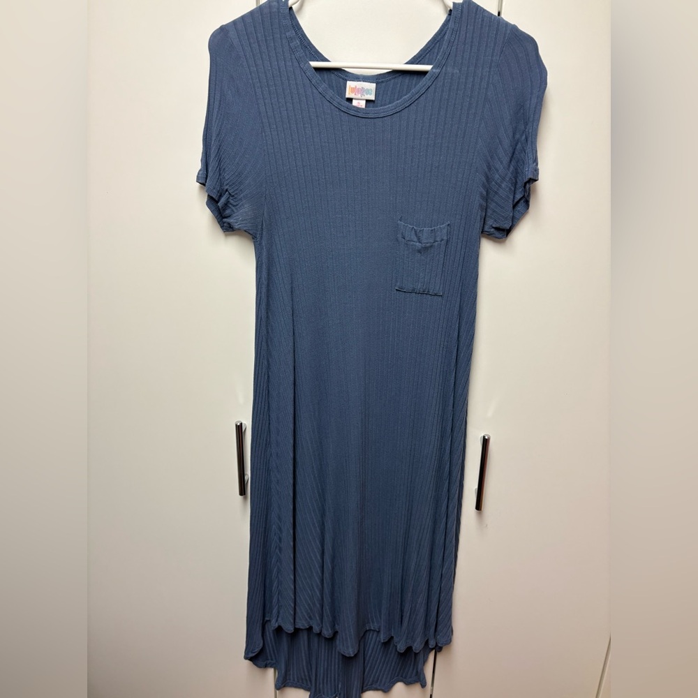 LuLaRoe Carly Blue Ribbed Hi-Lo dress, size S
